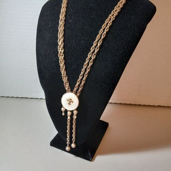 Vintage Fleur de lis Lariat necklace - Picture 2 of 7